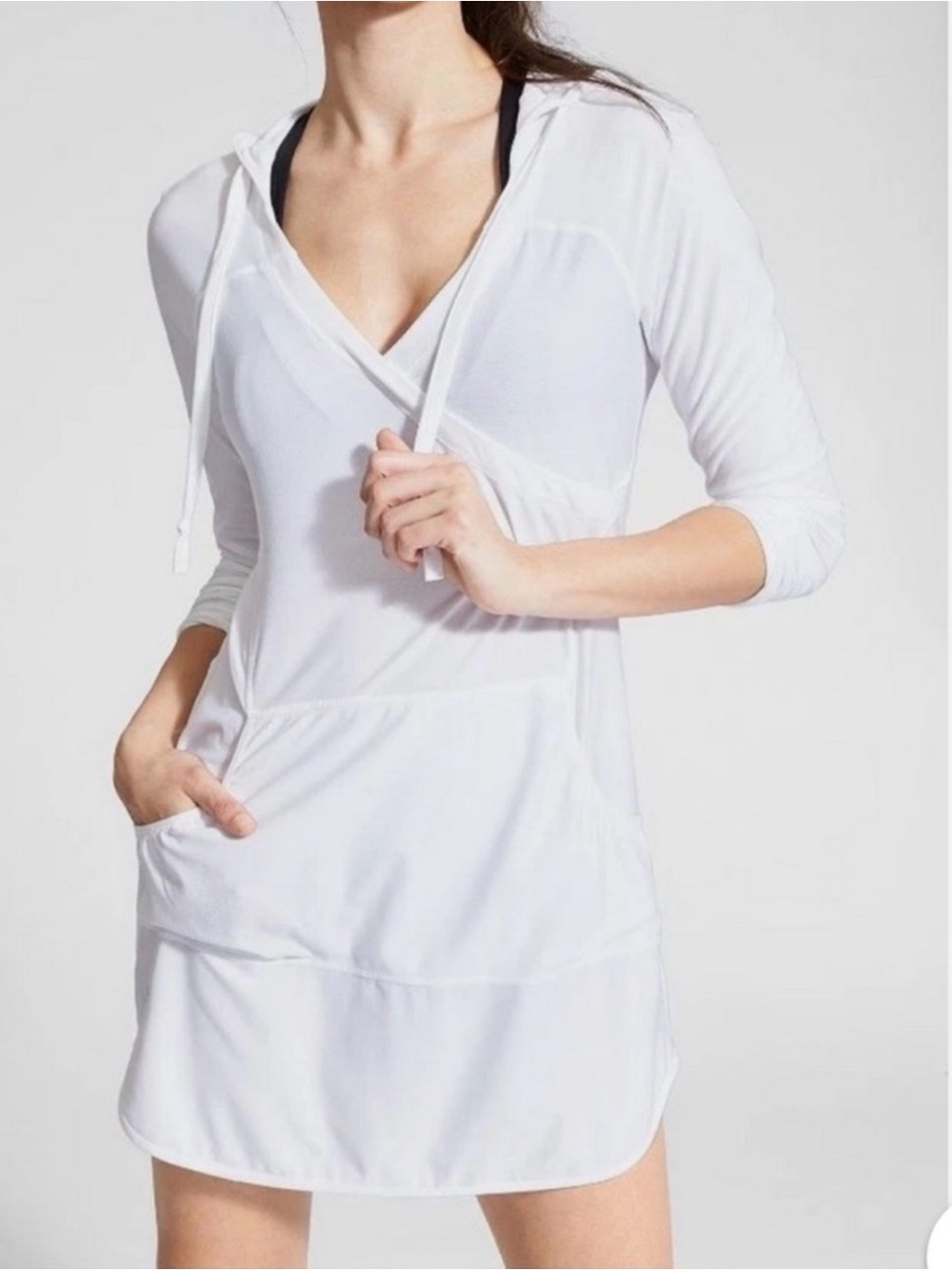 Athleta Wick It Wader Tunic Wrap Dress Hooded UPF 50 Size Medium White